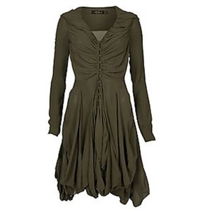 AllSaints Iosef 100% Silk Dress in Military Green